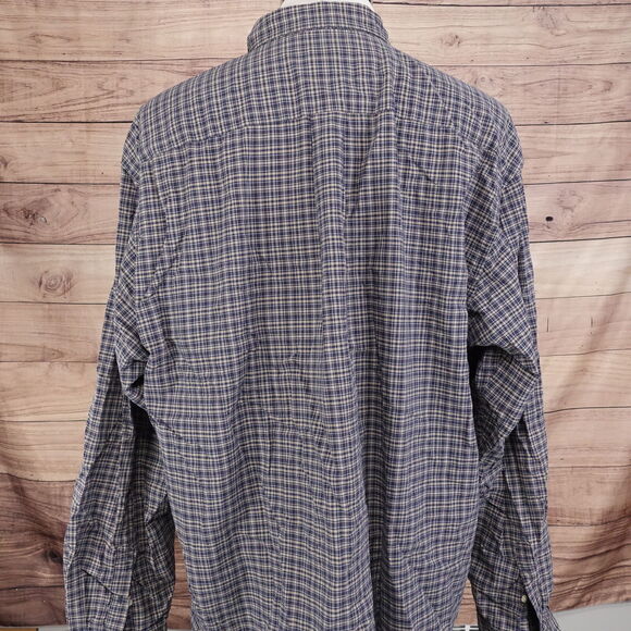 EDDIE BAUER LONG SLEEVE DARK BLUE PLAID BUTTON DOWN SHIRT MENS SIZE XL TALL XLT - Picture 4 of 7